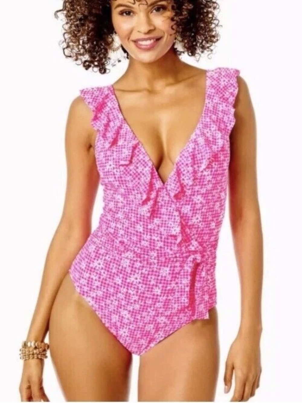 Lilly Pulitzer Delphie Aura
Pink Check You Out One Piece
Swimsuit. 10